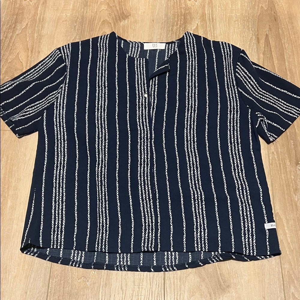 Navy Striped Short Sleeve Top